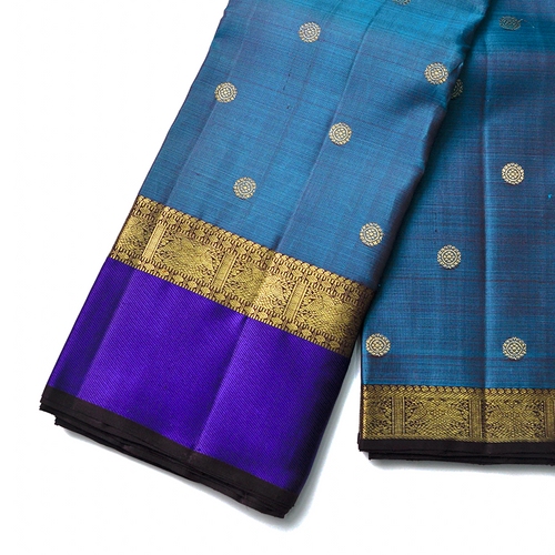 Kanchana Anandha Blue Authentic Violet Kanchipuram Silk Saree