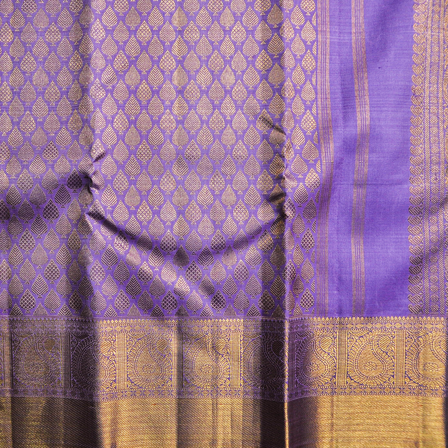 Lavender Self Design Kanchipuram Silk Saree – With Blouse