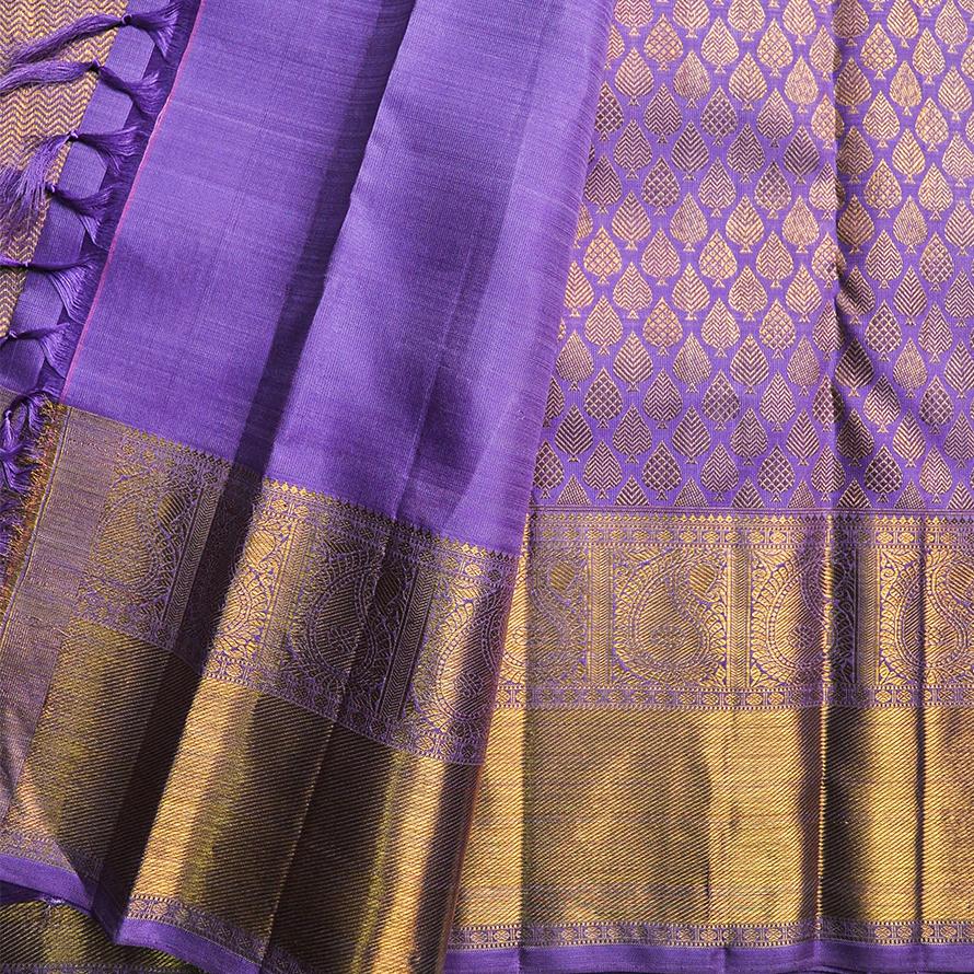Lavender Self Design Kanchipuram Silk Saree – With Blouse