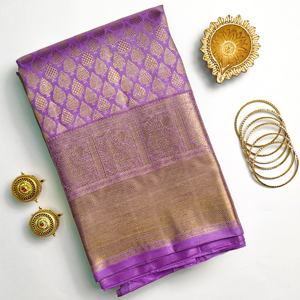 Lavender Self Design Kanchipuram Silk Saree – With Blouse