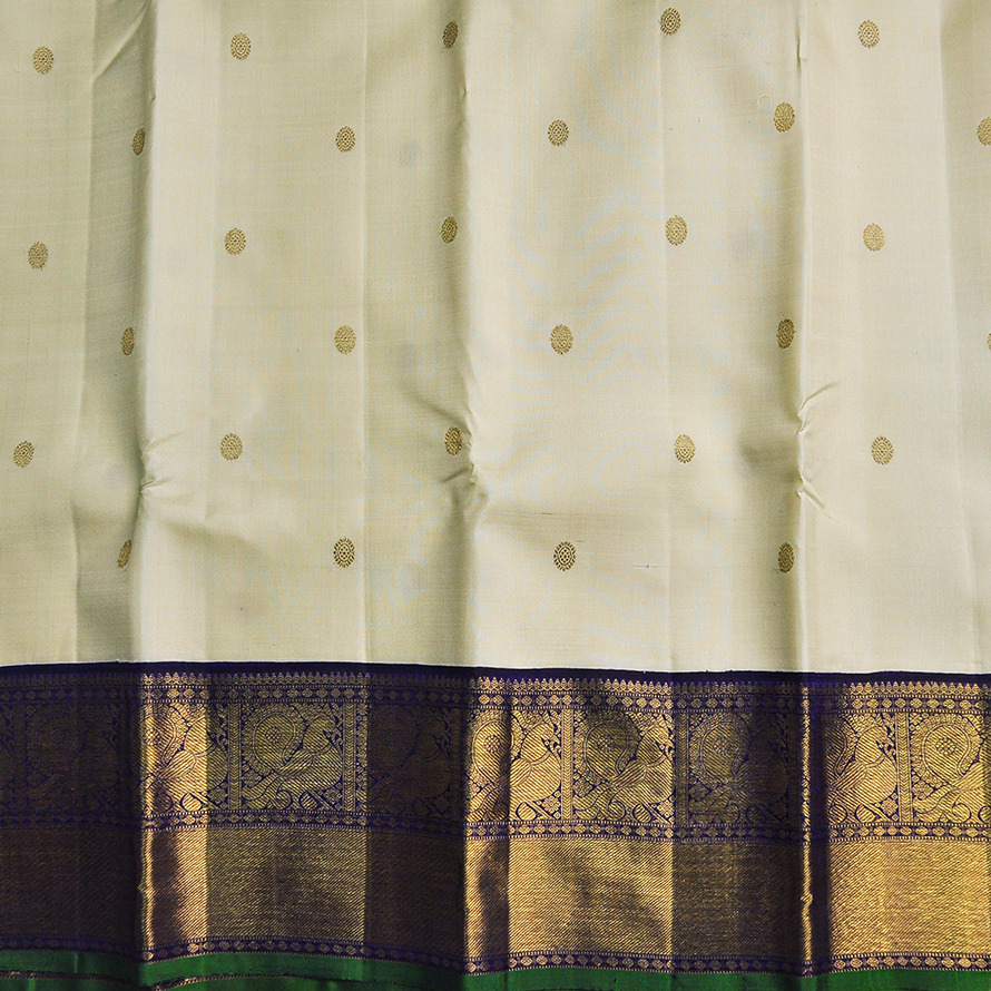 Off-White Kanchipuram Silk Saree with Blue Contrast Border