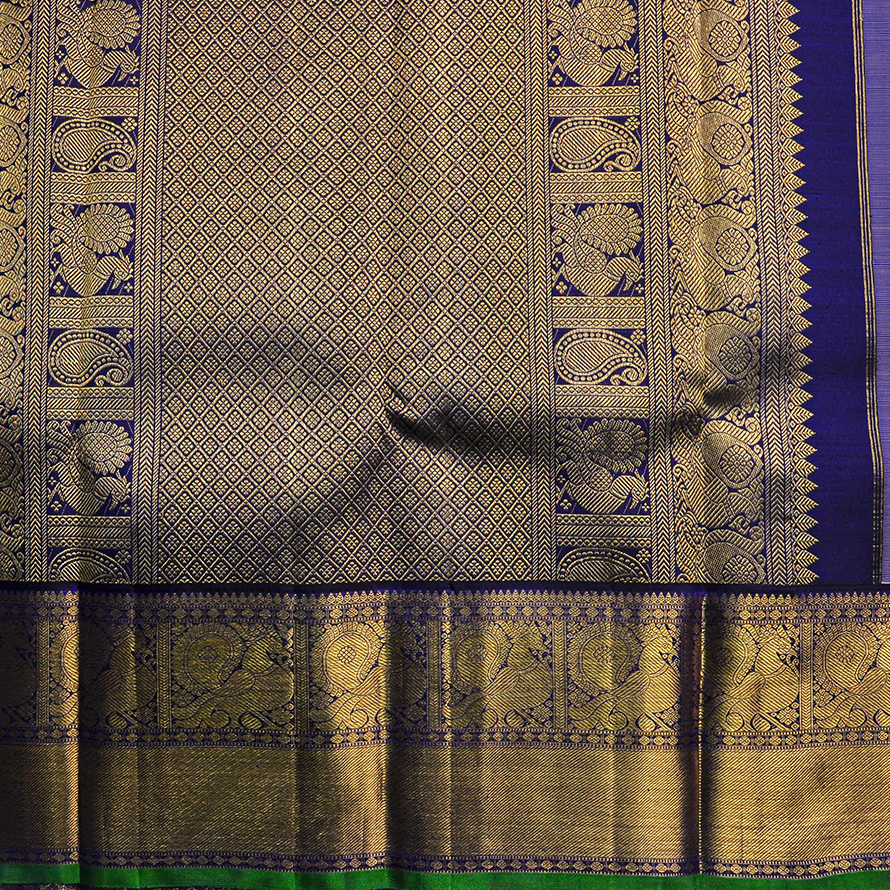 Off-White Kanchipuram Silk Saree with Blue Contrast Border