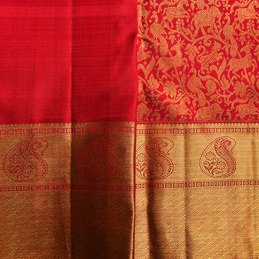 Pure Red Kanchipuram Silk Saree – EM