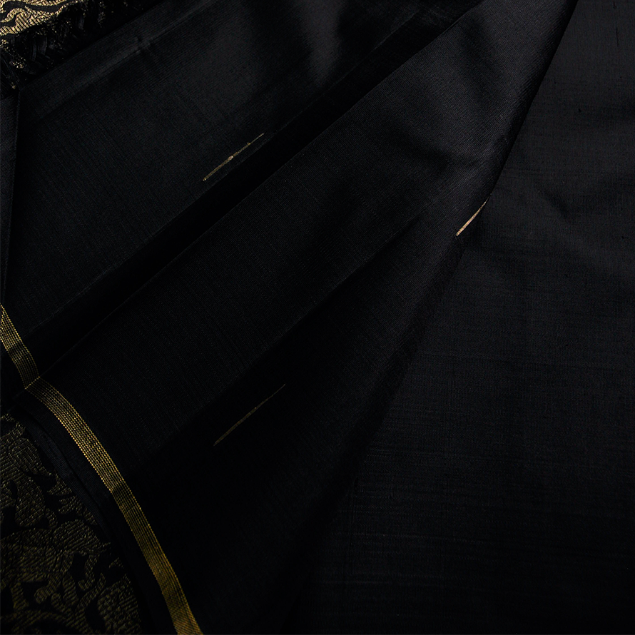 Raising Pattern Black Kanchipuram Silk Saree