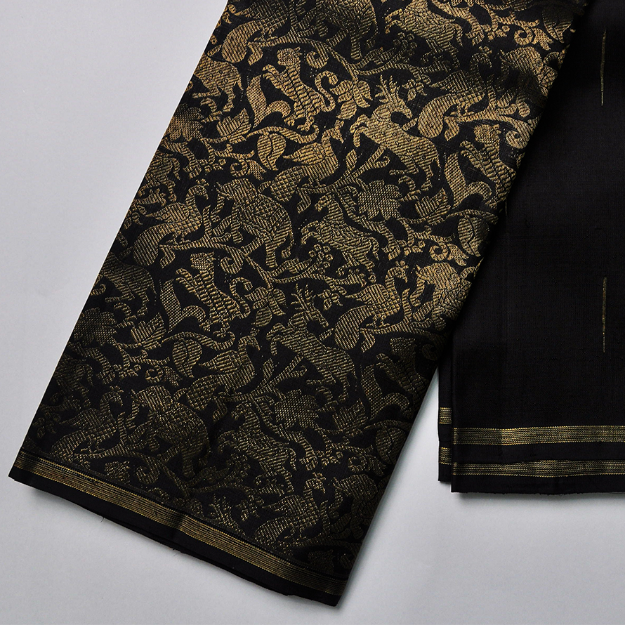 Raising Pattern Black Kanchipuram Silk Saree