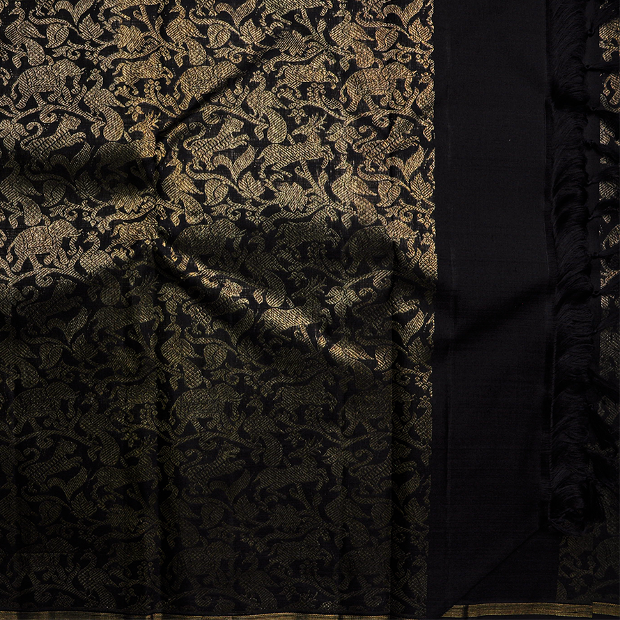 Raising Pattern Black Kanchipuram Silk Saree