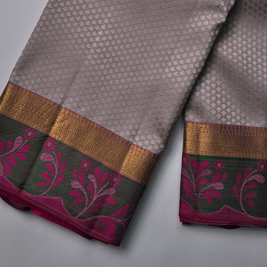 Silk Thread Design Saree – Double Side Grey with Half-White