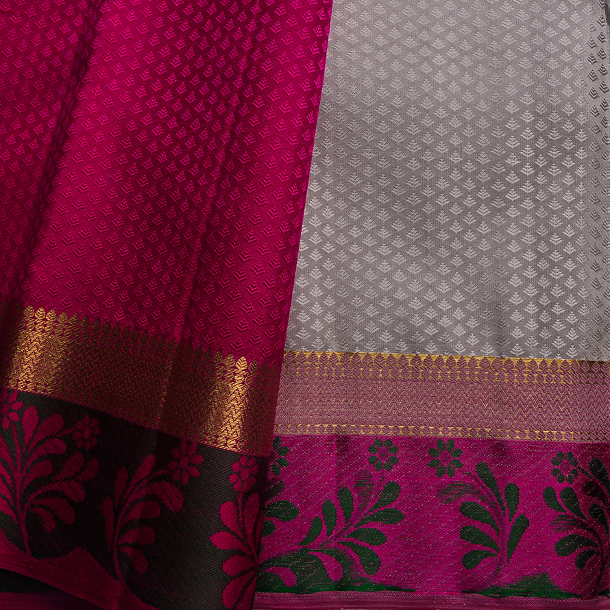 Silk Thread Design Saree – Double Side Grey with Half-White