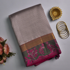 Silk Thread Design Saree – Double Side Grey with Half-White