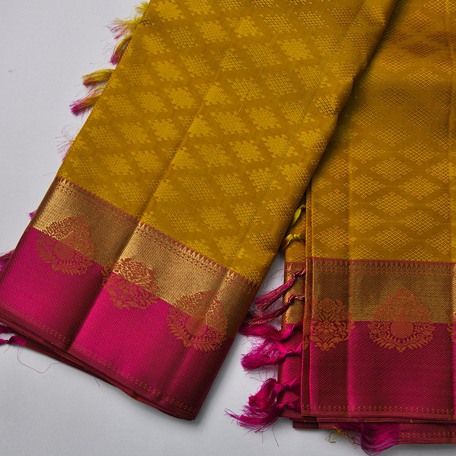 Silk Thread Design Saree – Double Side Mustard