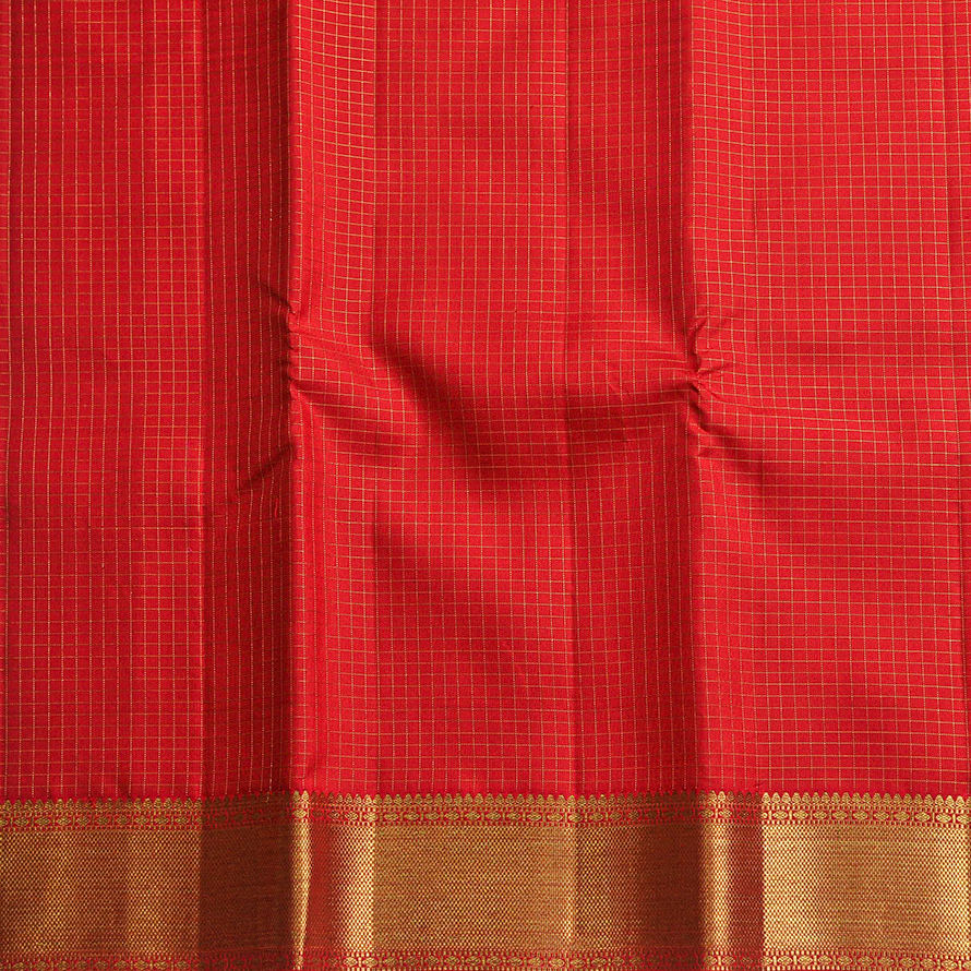 Tomato Red Vaira Usi Checks Saree with Double-Side Border