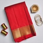 Tomato Red Vaira Usi Checks Saree with Double-Side Border