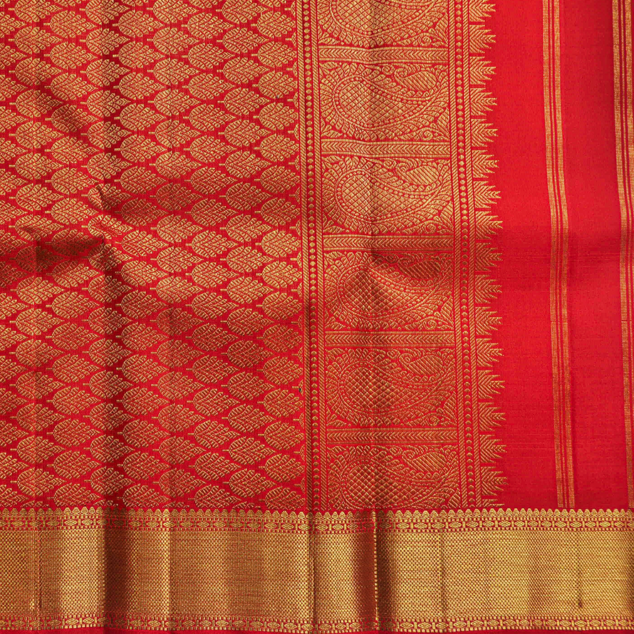 Tomato Red Vaira Usi Checks Saree with Double-Side Border