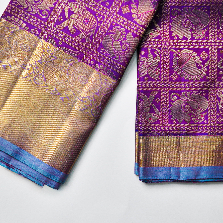 Violet Rose Self Design Kanchipuram Silk Saree