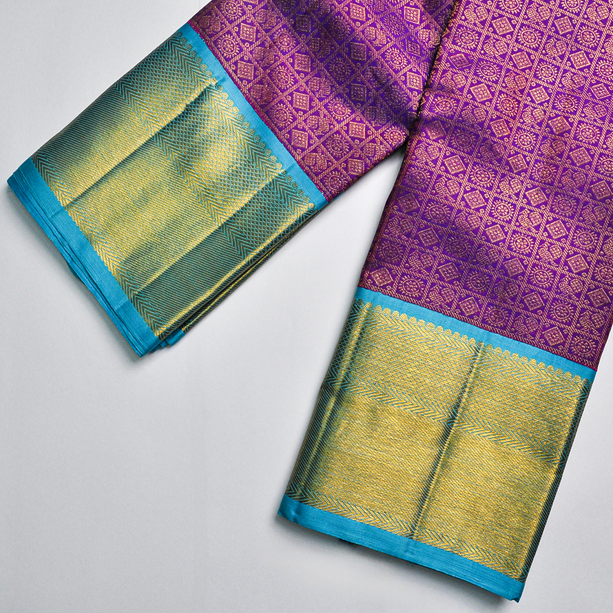 Violet Rose Pure Kanchipuram Silk Saree – Peacock Design with Anandha Border - Image 5
