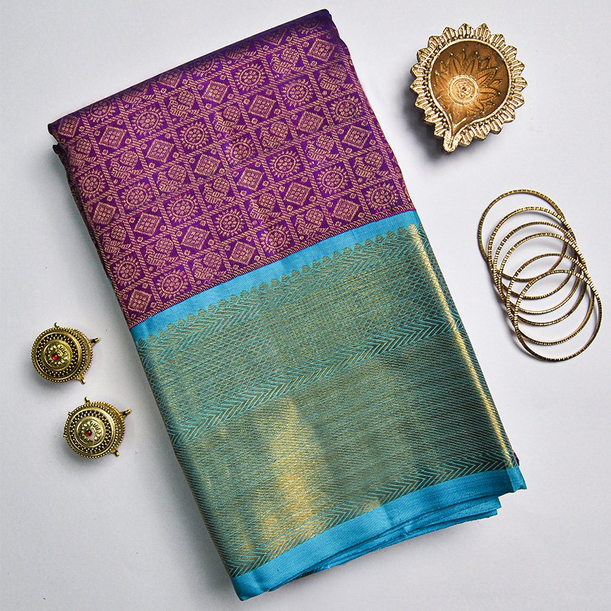 Violet Rose Pure Kanchipuram Silk Saree – Peacock Design with Anandha Border