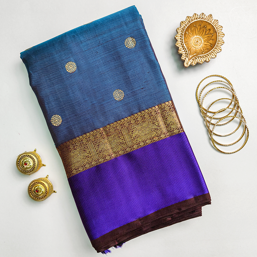 Violet Kanchipuram Silk Saree – Yali Zari Border with Kanchana Anandha Blouse