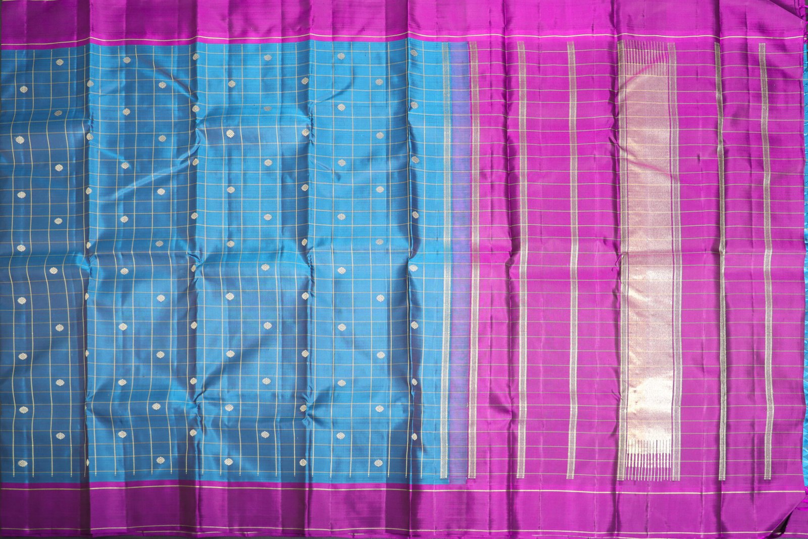 Emerald Blue Kanchipuram Silk Saree – Pattu Kattam with Zari Butta & Majantha Border - Image 6