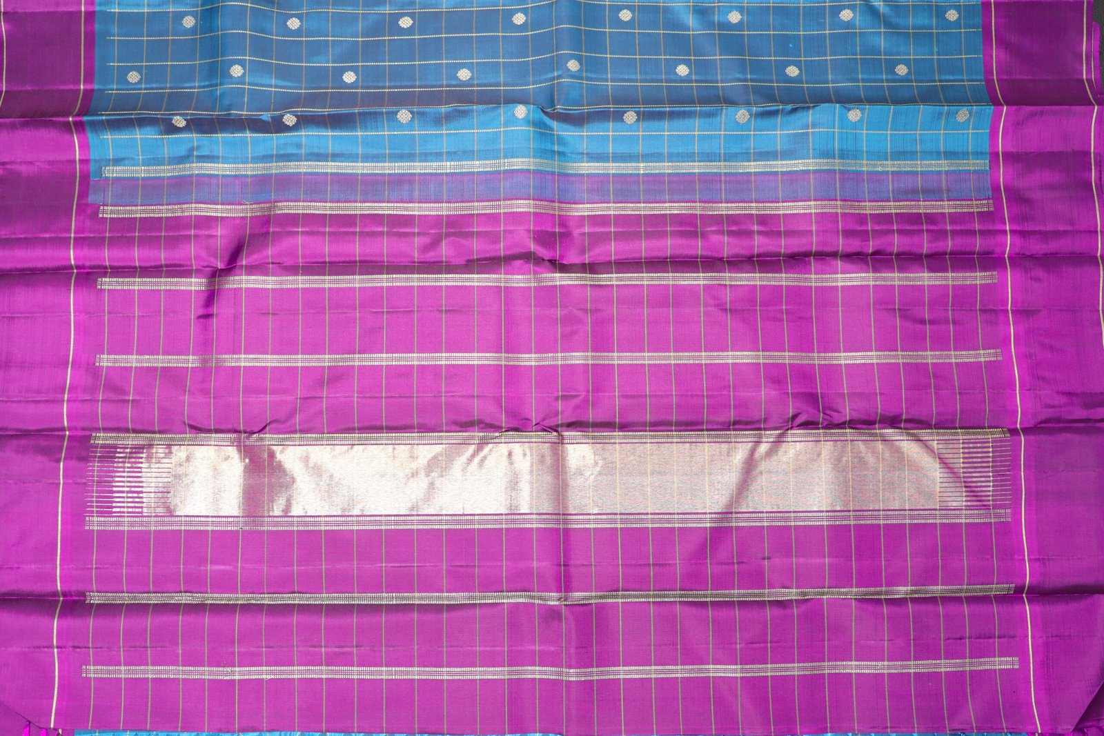 Emerald Blue Kanchipuram Silk Saree – Pattu Kattam with Zari Butta & Majantha Border - Image 4
