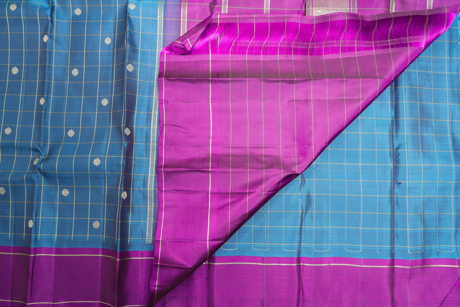 Emerald Blue Kanchipuram Silk Saree – Pattu Kattam with Zari Butta & Majantha Border - Image 3