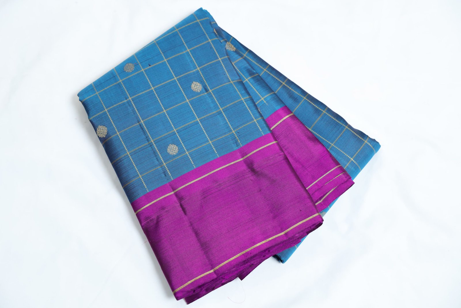 Emerald Blue Kanchipuram Silk Saree – Pattu Kattam with Zari Butta & Majantha Border - Image 7