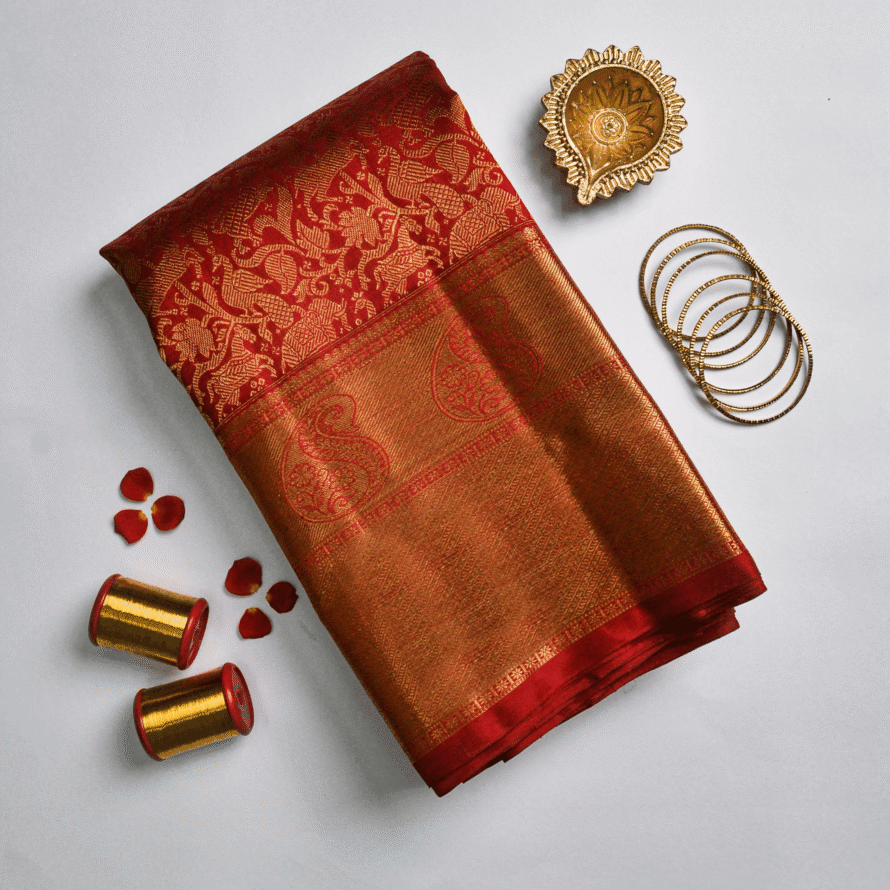 Half & Half Kanchipuram Silk Saree – Rising Pattern Vanasingam Design in Black