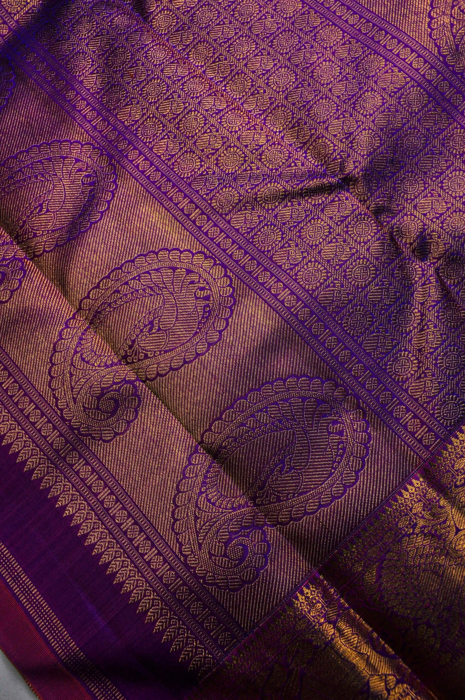 Orange Mustard Kanchipuram Silk Saree – Mango Zari Puttahs with Elephant Border - Image 4