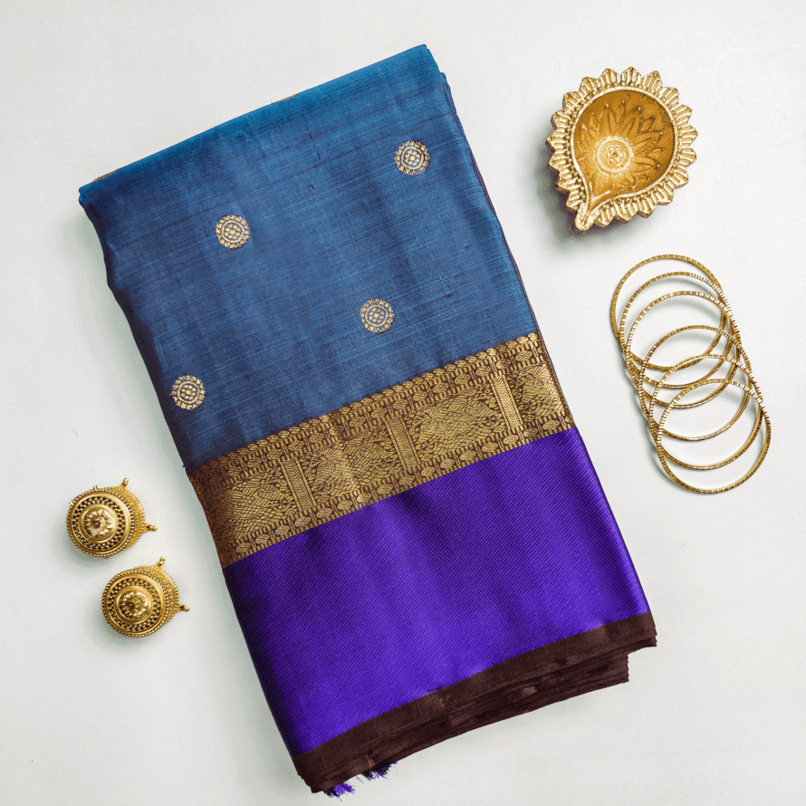 Violet Kanchipuram Silk Saree – Yali Zari Border with Kanchana Anandha Blouse