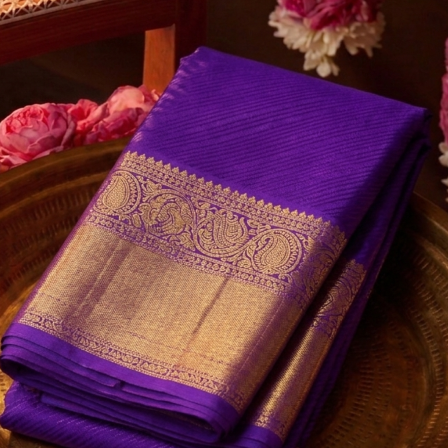 Lavender Kanchipuram Silk Saree – Pure Zari Self Design