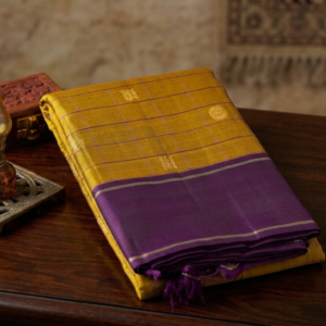 Mustard Kanchipuram Silk Saree – Chakra Butta with Semi-Contrast Majantha Border