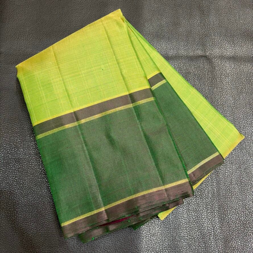 Parrot Green & Bottle Green Kanchipuram Pure Silk Saree with Contrast Border