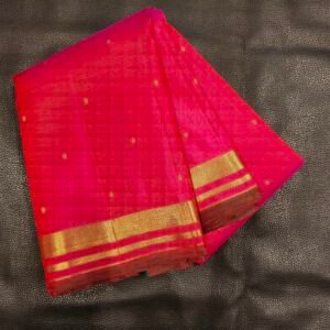 Dual Tone Deep Pink Kanchipuram Pure Silk Saree with Gold Zari Buttas & Traditional Border