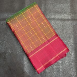 Orchid Pink & Plum Purple Kanchipuram Pure Silk Saree with Gold Zari Checks and Contrast Border
