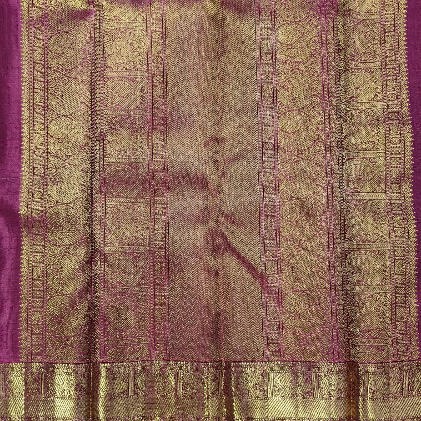 Rich Bottle Green Kanchipuram Pure Silk Saree with Thread & Floral Zari Buttas and Pinkish Gold Zari Border - Image 5