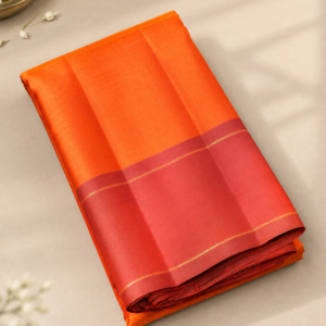 Orange Ananya Silk Saree with Silk Thread Checks & Araku Zari Border