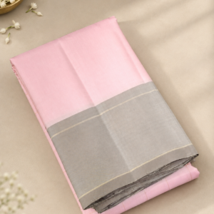 Baby Pink Ananya Silk Saree with Thread Checks & Grey Zari Border