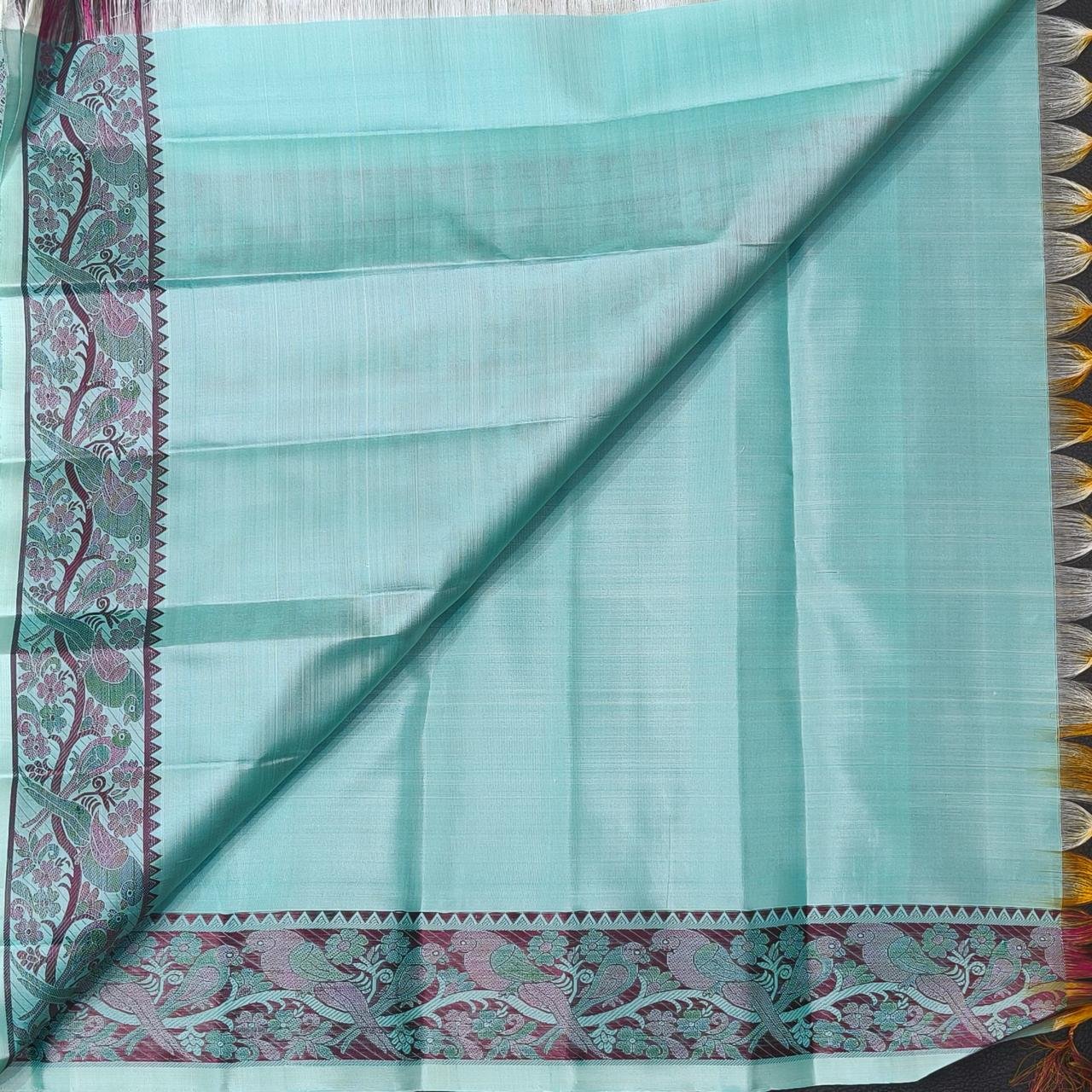 Rexona Green Pattu Pettu Silk Saree with Floral & Parrot Thread Border - Image 5