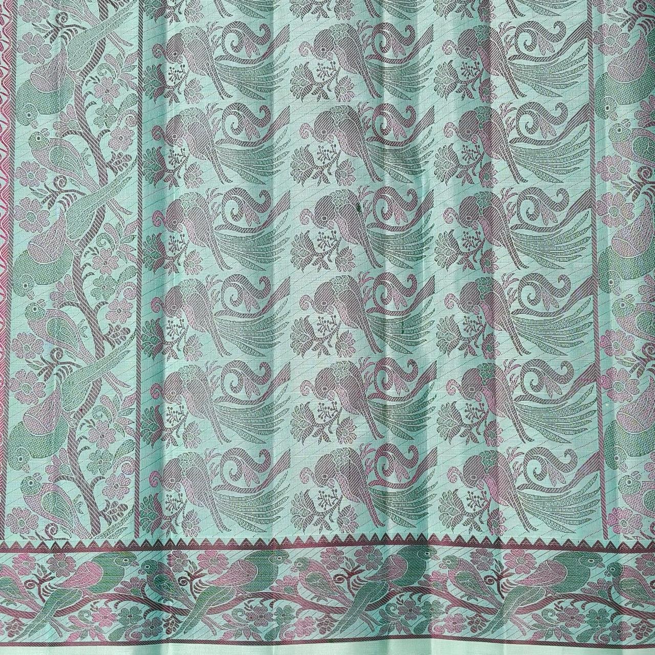 Rexona Green Pattu Pettu Silk Saree with Floral & Parrot Thread Border - Image 4