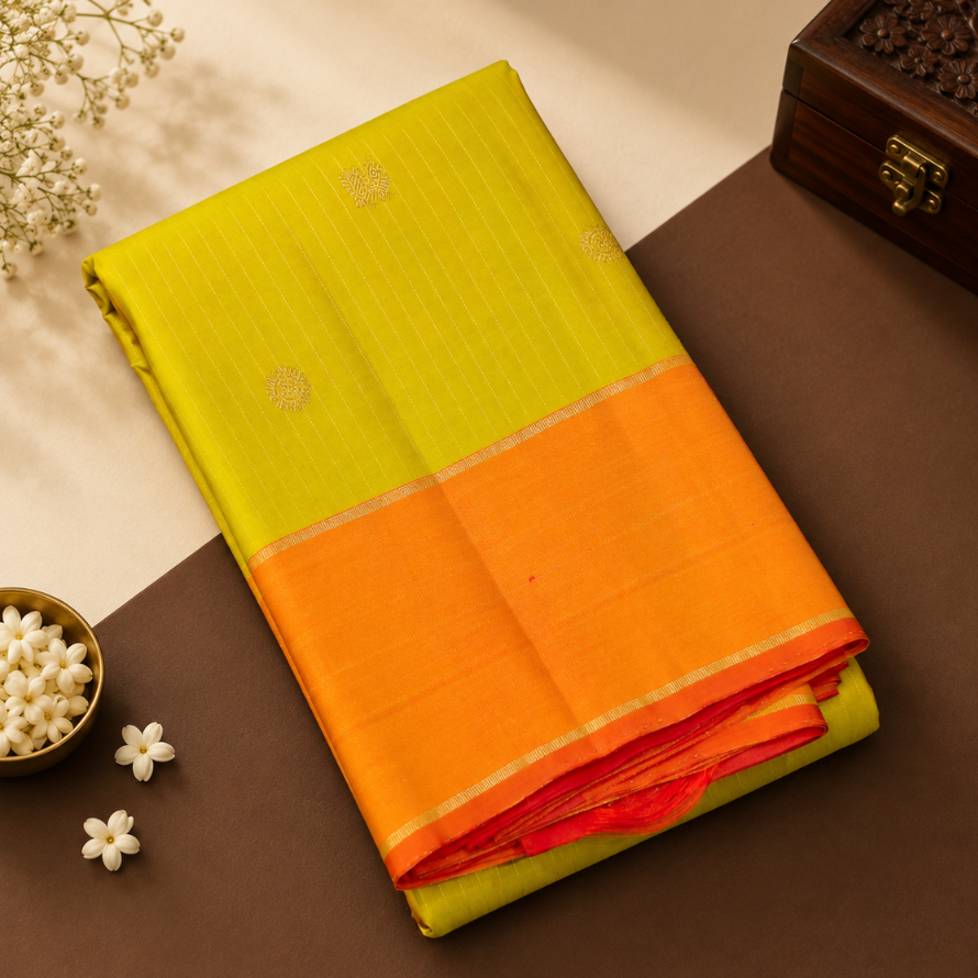 Greenish Yellow Ananya Silk Saree with Zari Buttas