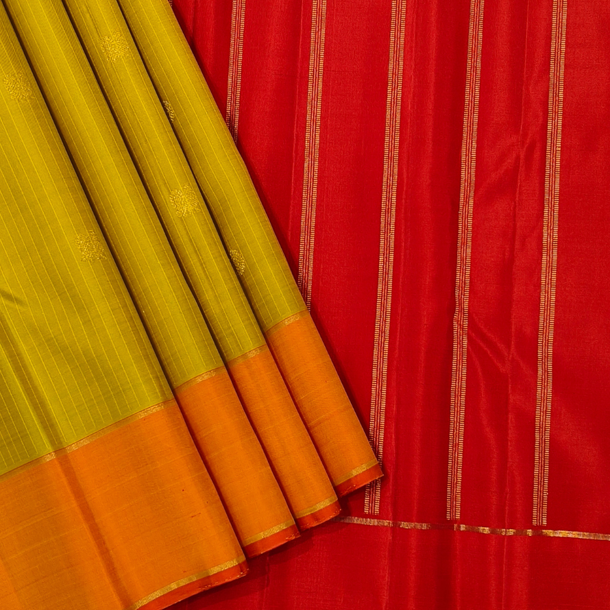 Greenish Yellow Ananya Silk Saree with Zari Buttas - Image 2