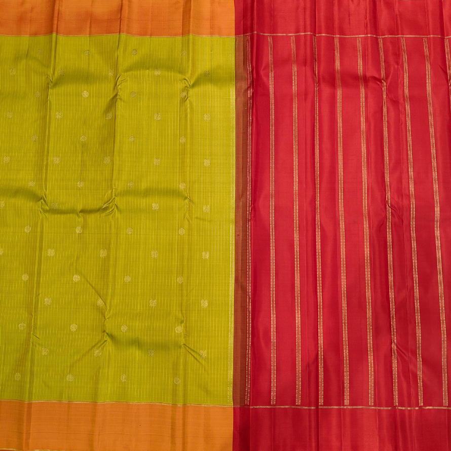 Greenish Yellow Ananya Silk Saree with Zari Buttas - Image 3